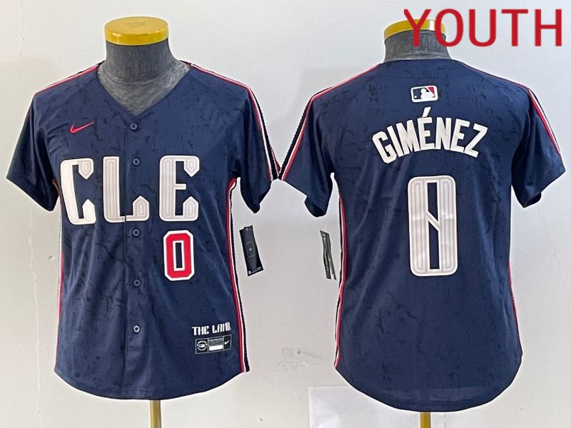 Youth Cleveland Indians #0 Gimenez Blue City Edition Nike 2024 MLB Jersey style 3